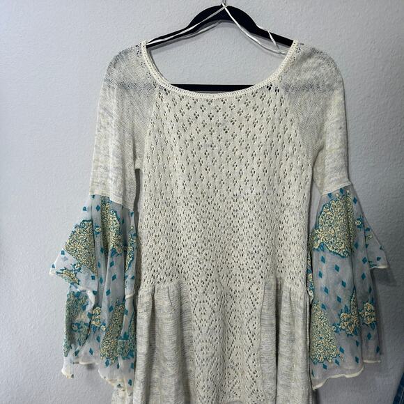 Free People Pointelle Breeze Top Lightweight Open Knit Fairycore Ivory Blue XS - Picture 5 of 13